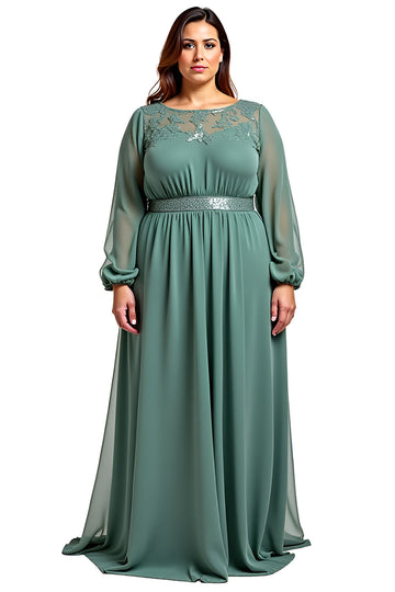 Eukaliptus Plus Size Szyfon Długa Sukienka Na Wesele z Koronki